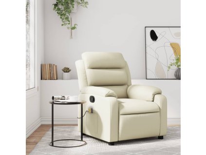 vidaXL Sklápacie masážne kreslo krémové umelá koža