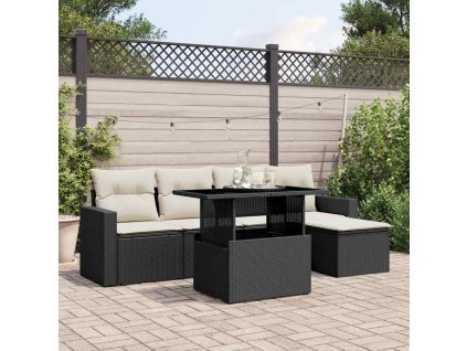 vidaXL 6-dielna záhradná súprava pohoviek s vankúšmi čierna polyratan