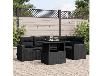 vidaXL 6-dielna záhradná súprava pohoviek s vankúšmi čierna polyratan