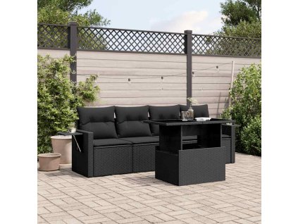 vidaXL 5-dielna záhradná súprava pohoviek s vankúšmi čierna polyratan