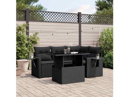 vidaXL 5-dielna záhradná súprava pohoviek s vankúšmi čierna polyratan