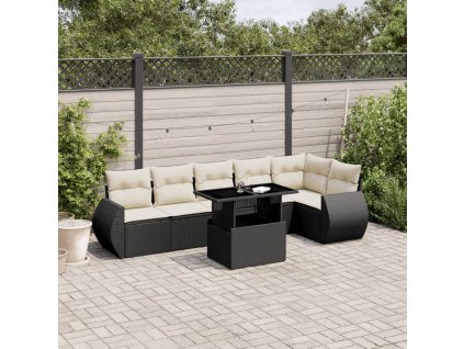 vidaXL 7-dielna záhradná súprava pohoviek s vankúšmi čierna polyratan