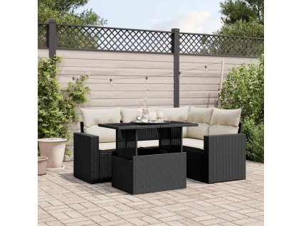 vidaXL 5-dielna záhradná súprava pohoviek s vankúšmi čierna polyratan