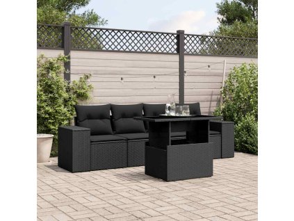 vidaXL 5-dielna záhradná súprava pohoviek s vankúšmi čierna polyratan