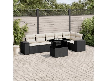 vidaXL 7-dielna záhradná súprava pohoviek s vankúšmi čierna polyratan