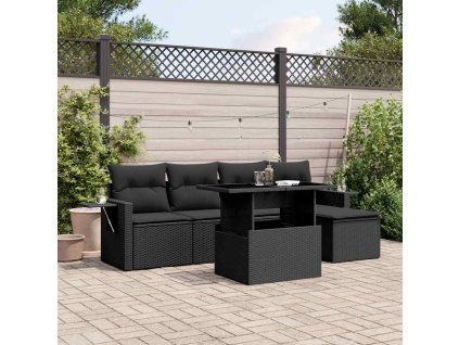 vidaXL 6-dielna záhradná súprava pohoviek s vankúšmi čierna polyratan