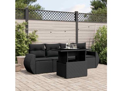 vidaXL 5-dielna záhradná súprava pohoviek s vankúšmi čierna polyratan