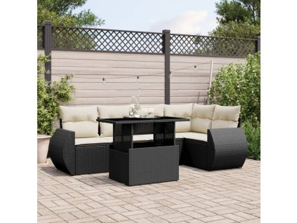 vidaXL 6-dielna záhradná súprava pohoviek s vankúšmi čierna polyratan