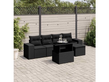 vidaXL 6-dielna záhradná súprava pohoviek s vankúšmi čierna polyratan