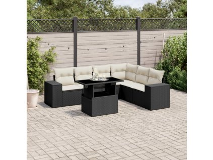 vidaXL 7-dielna záhradná súprava pohoviek s vankúšmi čierna polyratan