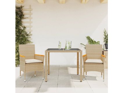 vidaXL 3-dielna záhradná jedálenská súprava+podložky, béžová polyratan