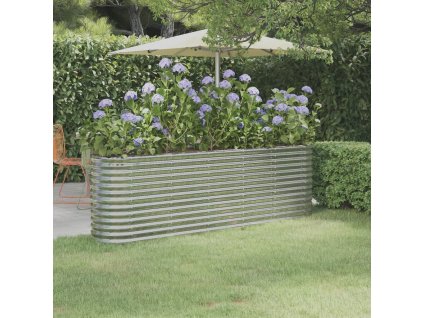 vidaXL Vyvýšený záhradný záhon práškovaná oceľ 224x40x68 cm strieborný