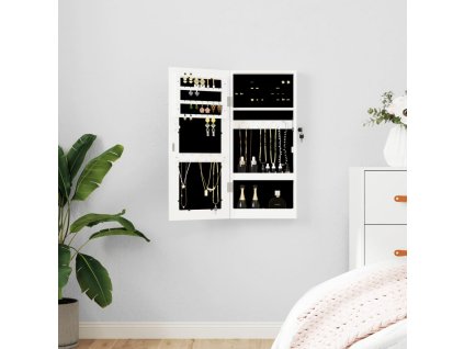 vidaXL Zrkadlová skrinka na šperky nástenná biela 30x8,5x67 cm