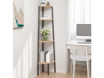 vidaXL Rohový regál so 4 policami, svetlohnedo čierny 45,5x31,5x150 cm