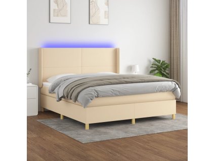 vidaXL Posteľ boxsping s matracom a LED krémová 160x200 cm látka