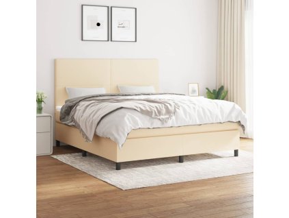 vidaXL Posteľný rám boxspring s matracom krémový 160x200 cm látka