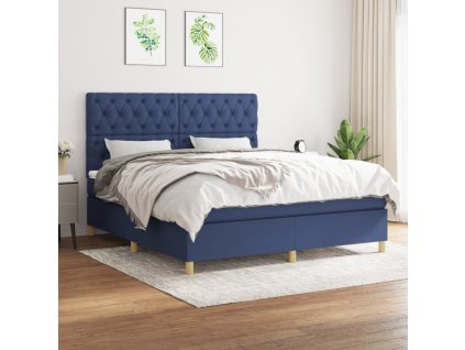 vidaXL Posteľný rám boxspring s matracom modrý 160x200 cm látka