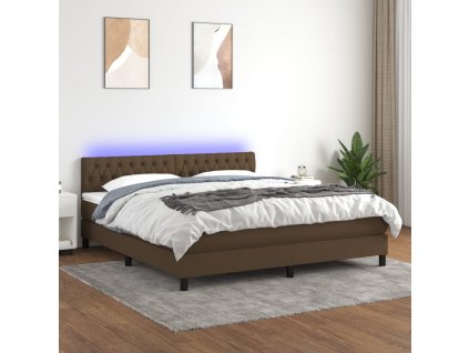 vidaXL Posteľ boxsping s matracom a LED tmavohnedá 160x200 cm látka