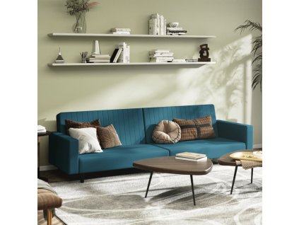 vidaXL 2-miestna rozkladacia pohovka, modrá, zamat