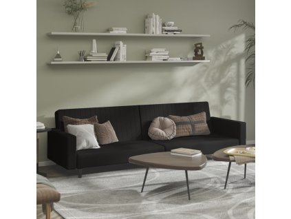 vidaXL 2-miestna rozkladacia pohovka, čierna, zamat