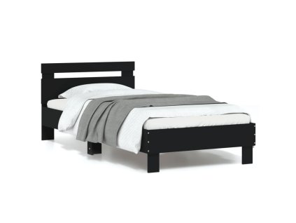 vidaXL Posteľný rám s čelom a LED svetlami čierny 90x200 cm