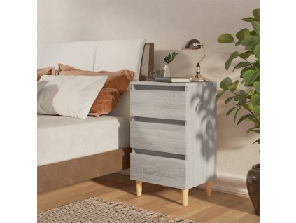 vidaXL Nočný stolík, nohy z masívu, sivá sonoma 40x35x69 cm