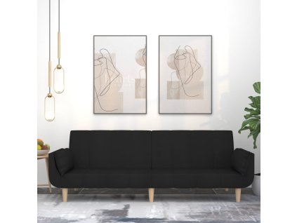 vidaXL 2-miestna rozkladacia pohovka s 2 vankúšmi, čierna, látka