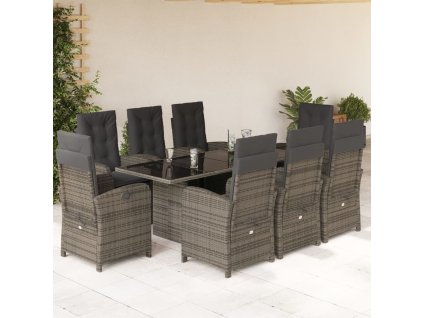 vidaXL 9-dielna záhradná jedálenská sada s podložkami sivá polyratan