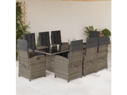 vidaXL 9-dielna záhradná jedálenská sada s podložkami sivá polyratan