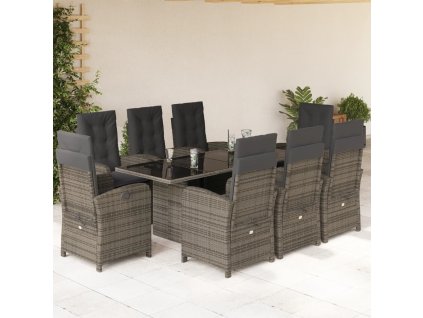 vidaXL 9-dielna záhradná jedálenská sada s podložkami sivá polyratan
