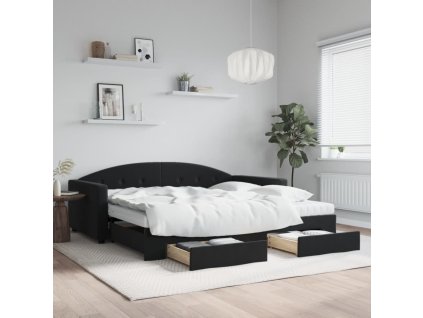 vidaXL Rozkladacia denná posteľ so zásuvkami čierna 100x200 cm zamat