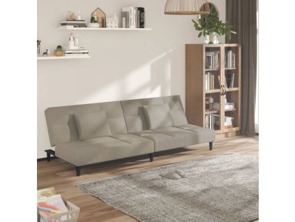 vidaXL 2-miestna rozkladacia pohovka s 2 vankúšmi bledosivá zamatová