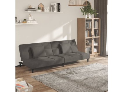 vidaXL 2-miestna rozkladacia pohovka s 2 vankúšmi, tmavosivá, zamat