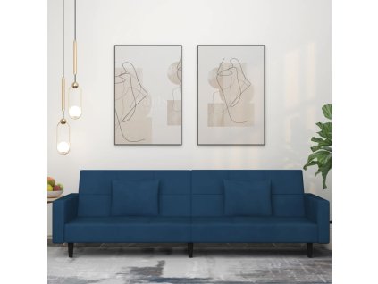 vidaXL 2-miestna rozkladacia pohovka s 2 vankúšmi, modrá, zamat