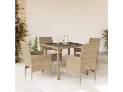 vidaXL 5-dielna záhradná jedálenská súprava+podložky, béžová polyratan