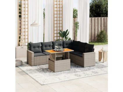 vidaXL 7-dielna záhradná súprava pohoviek s vankúšmi sivá polyratanová