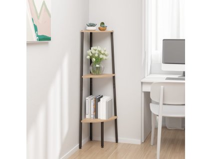 vidaXL 3-poschodová rohová polica bledohnedá a čierna 45,5x31,5x120 cm