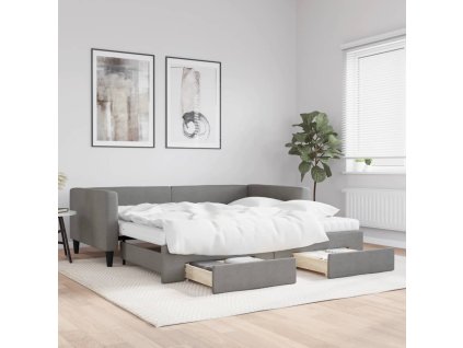vidaXL Rozkladacia denná posteľ so zásuvkami tmavosivá 100x200cm látka