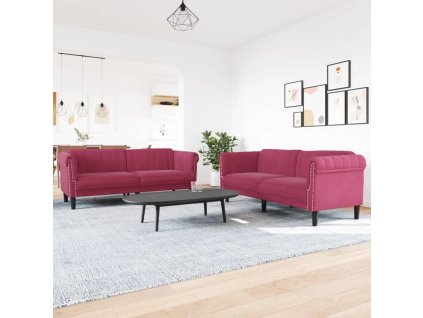 vidaXL 2-dielna sedacia súprava vínovo červená zamat