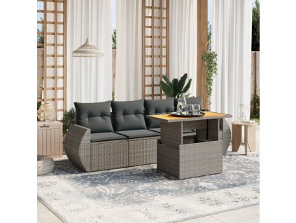 vidaXL 5-dielna záhradná súprava pohoviek s vankúšmi sivá polyratanová