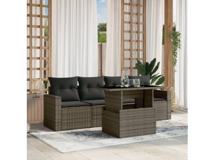 vidaXL 5-dielna záhradná súprava pohoviek s vankúšmi sivá polyratanová