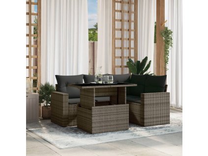 vidaXL 5-dielna záhradná súprava pohoviek s vankúšmi sivá polyratanová