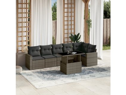 vidaXL 7-dielna záhradná súprava pohoviek s vankúšmi sivá polyratanová