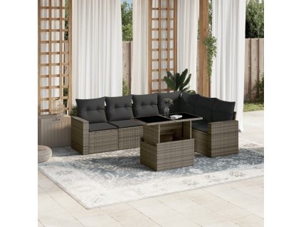 vidaXL 7-dielna záhradná súprava pohoviek s vankúšmi sivá polyratanová