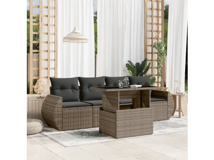 vidaXL 5-dielna záhradná súprava pohoviek s vankúšmi sivá polyratanová