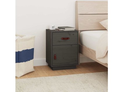 vidaXL Nočný stolík sivý 40x34x55 cm masívne borovicové drevo