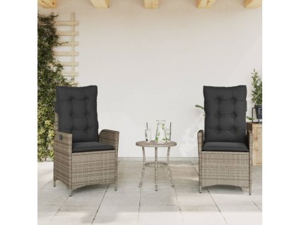 vidaXL Sklápacie záhradné kreslá 2 ks s vankúšmi sivé polyratanové