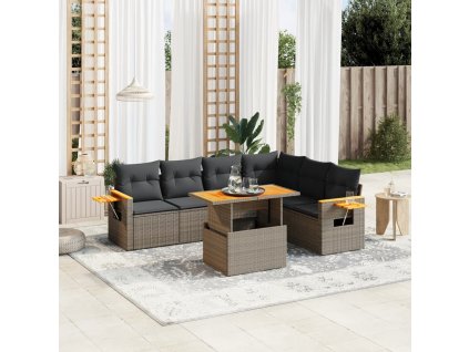 vidaXL 7-dielna záhradná súprava pohoviek s vankúšmi sivá polyratanová