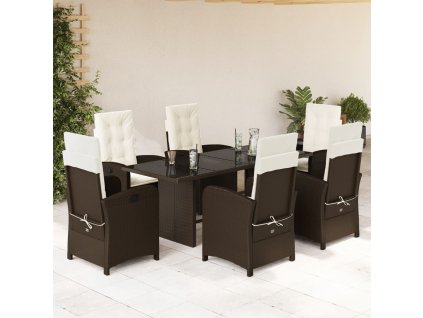 vidaXL 7-dielna záhradná jedálenská súprava a vankúše hnedá polyratan
