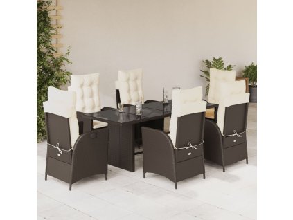 vidaXL 7-dielna záhradná jedálenská súprava a vankúše hnedá polyratan